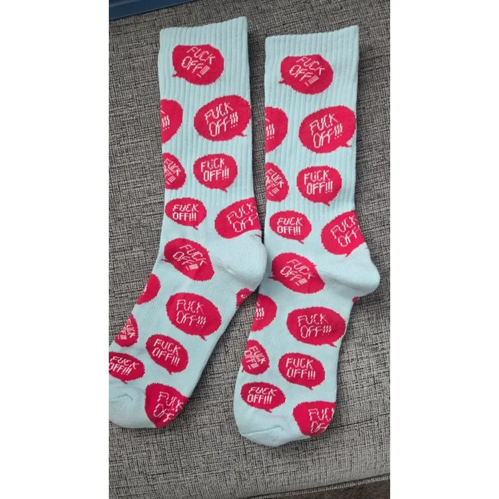 Funny Speech Bubble Crew Socks Blue Red Novelty Statement Socks Unisex